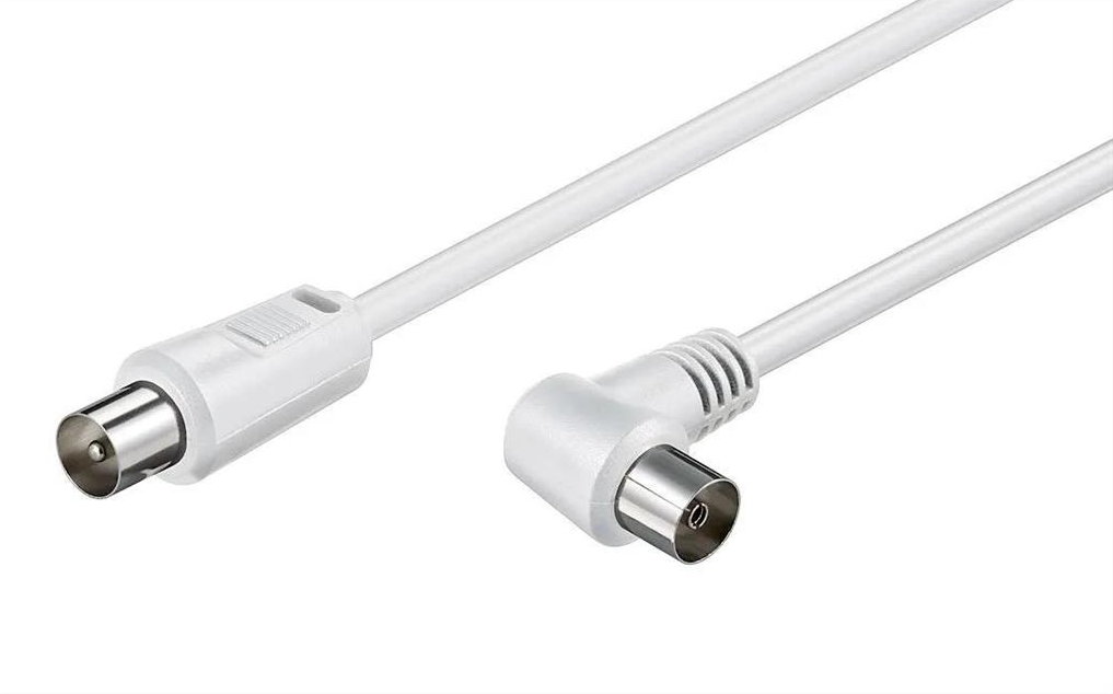 POWERTECH Καλώδιο κεραίας TV, από αρσενικό σε 90° θηλυκό, 3m, Λευκό