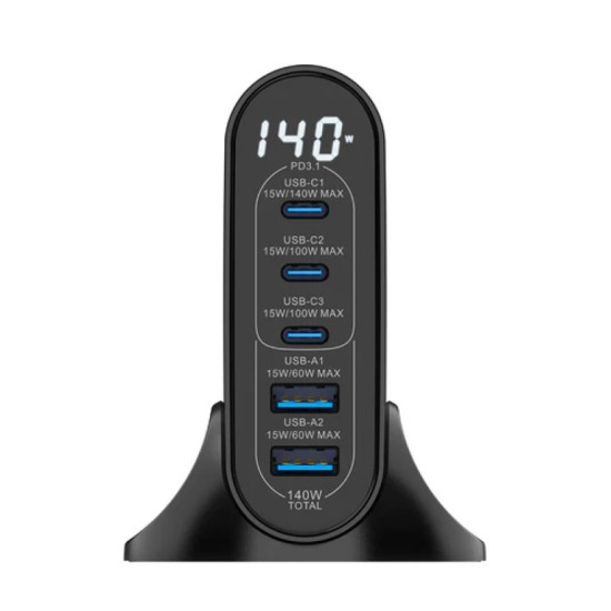 Rixus RX140 140W GaN Power Adapter With Digital Display Black