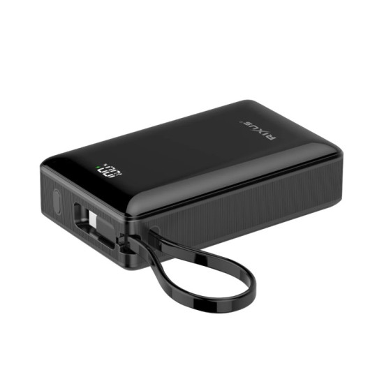 Rixus RXPB02B Digital Display Powerbank 20.000mAh With USB-C Cable Built-in Black 22.5W