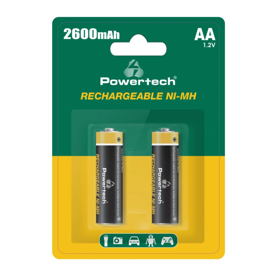 POWERTECH επαναφορτιζόμενες μπαταρίες NI-MH PT-1404, AA, 2600mah, 1.2V, 2τμχ POWERTECH επαναφορτιζόμενες μπαταρίες NI-MH PT-1404, AA, 2600mah, 1.2V, 2τμχ