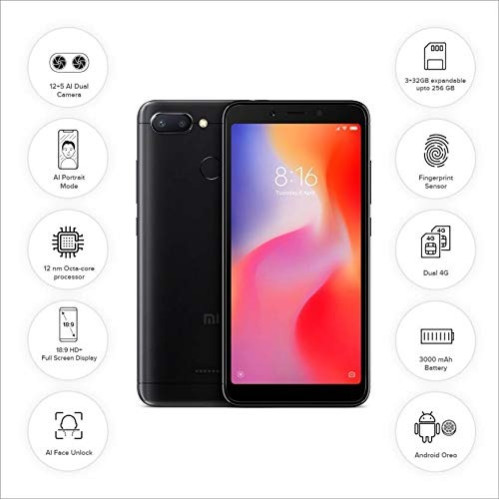 Xiaomi Redmi 6  / 3GB RAM 32GB DS Refurbished Black Grade A wv
