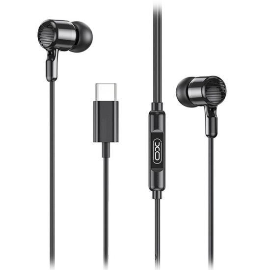 Ενσύρματα in-ear μεταλλικά ακουστικά με μικρόφωνο και βύσμα USB-C, σε μαύρο χρώμα XO EP81