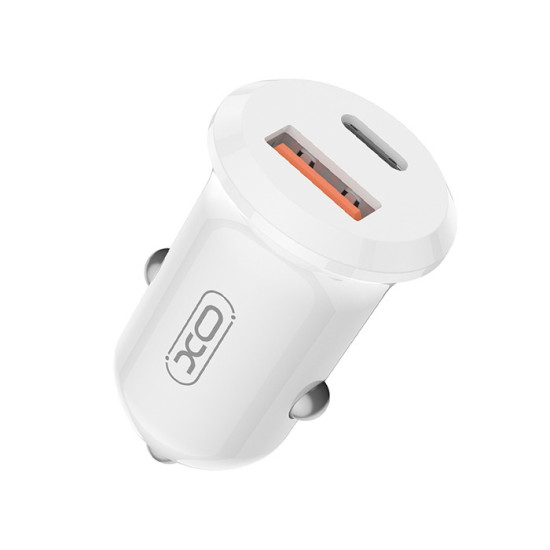 Universal φορτιστής αυτοκινήτου με 2 εξόδους 1x USB-A & 1x USB-C λευκό XO CC69