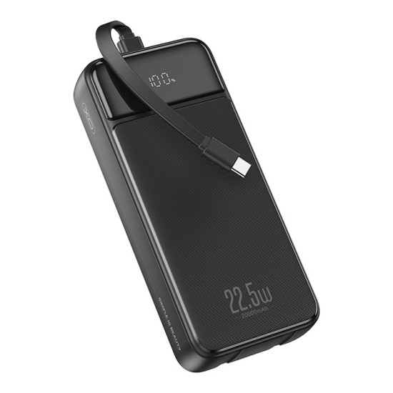 Power Bank 20.000 mAh με 3 ενσωματωμένα καλώδια 2x USB-C, 1x Lightning μαύρο XO PR275