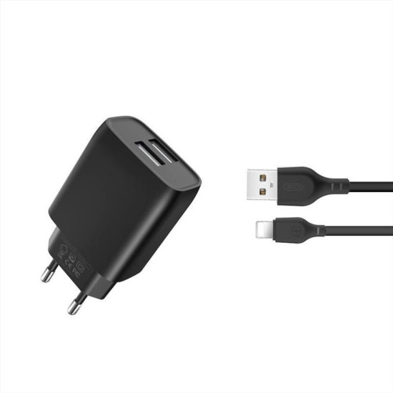 XO Wall charger L57 plus cable 8-pin black 2USB 2,4A
