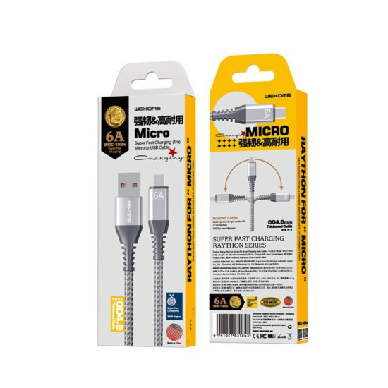 Charging Cable WK i6 Raython Silver 1m WDC-169 6A
