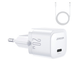 USB C 20W PD mini charger with USB C cable - Lightning Joyroom JR-TCF02 - white USB C 20W PD mini charger with USB C cable - Lightning Joyroom JR-TCF02 - white