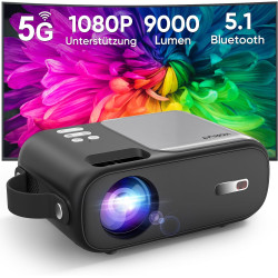 Mini Projector, 5G WiFi Bluetooth Projector Full HD 720P, HORLAT 9000 Lumens Portable Projector, Home Cinema Projector for Smartphone/Gaming/Laptop/TV Stic