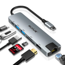 RIXUS USB TYPE-C TO ETHERNET ADAPTOR WITH DOCKING STATION BLUE  RXHU08