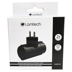 LAMTECH POWER SOCKET SPLITTER WITH 2 SCHUKO OUTLETS & ON/OFF SWITCH BLACK