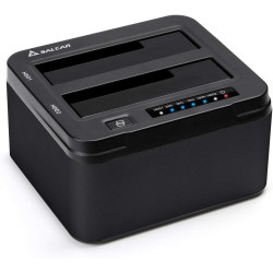 Salcar USB 3.0 Offline Klon docking station with 2 slots optimized for HDD/SSD hard drives 2.5 and 3.5 inch SATA III including USB 3.0 cable and 12V 3A power supply supports 2x8TB aluminum (black)