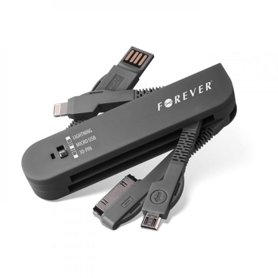 Forever 3in1 USB cable 30-PIN (iPhone 4) & Lightning (iPhone 5) & micro USB black