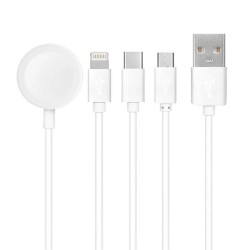 Cable USB 4w1 for iPhone Lightning 8-pin + Type C + Micro + Apple Watch 3W 1A C3183 white