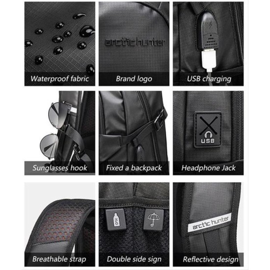 ARCTIC HUNTER τσάντα πλάτης B00387 με θήκη laptop 15.6", μαύρη ARCTIC HUNTER τσάντα πλάτης B00387 με θήκη laptop 15.6", μαύρη