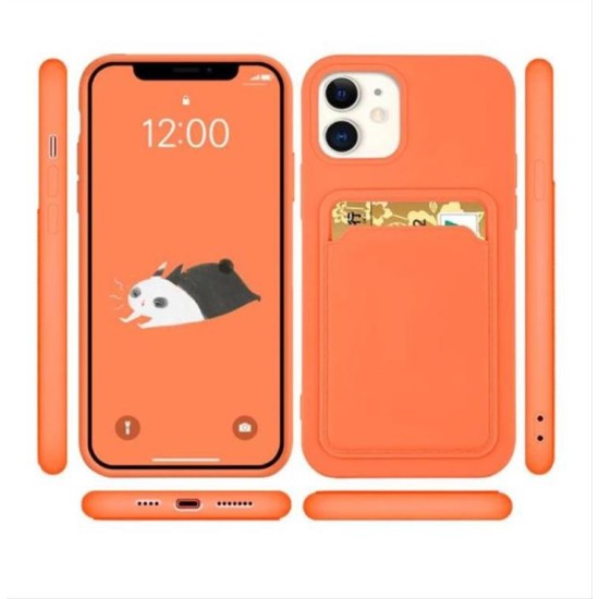 Card Case silicone wallet case with card holder documents for iPhone 13 orange