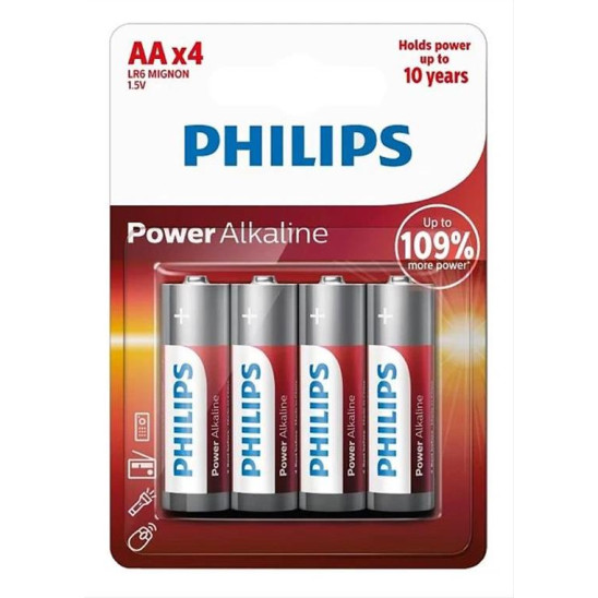 PHILIPS Power αλκαλικές μπαταρίες LR6P4B/10, AA LR6 1.5V, 4τμχ