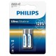 PHILIPS Ultra αλκαλικές μπαταρίες LR03E2B/10, AAA LR03 1.5V, 2τμχ