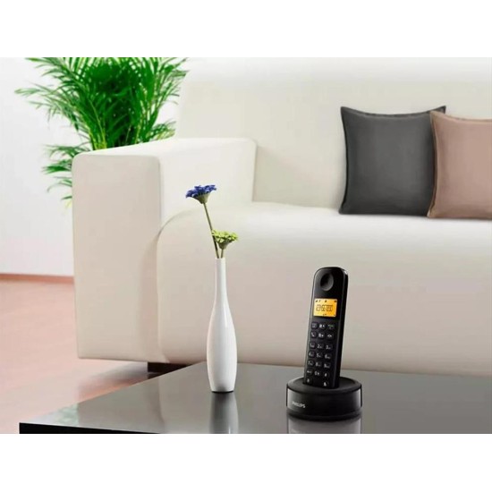 PHILIPS ασύρματο τηλέφωνο D1601B/34, με ελληνικό μενού, μαύρο
