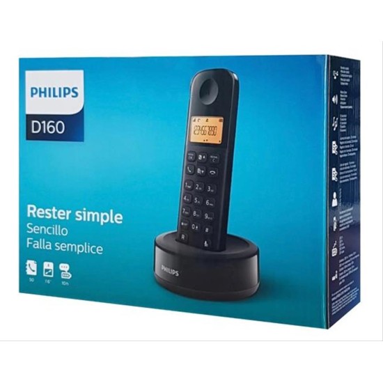 PHILIPS ασύρματο τηλέφωνο D1601B/34, με ελληνικό μενού, μαύρο