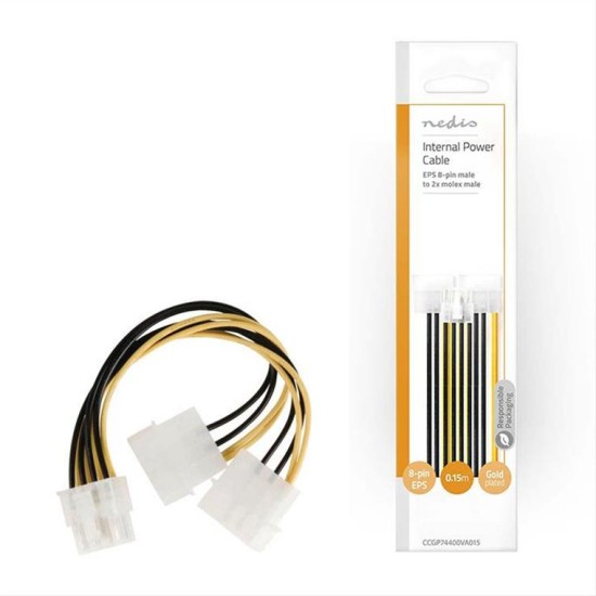Καλώδιο-splitter τροφοδοσίας 2x Molex 4-pin σε EPS 8-pin, 0.15m.NEDIS CCGP74400VA015