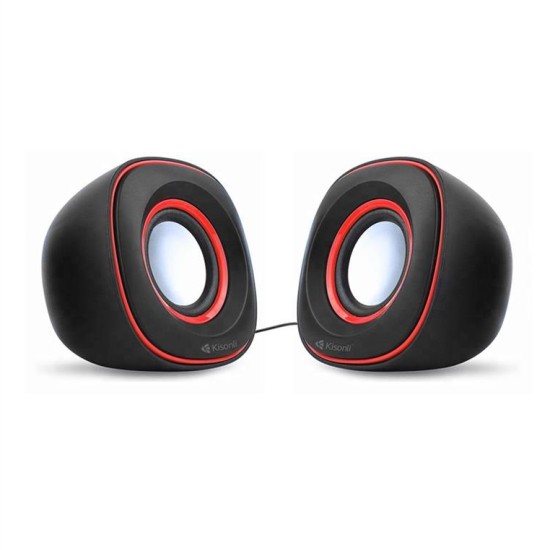 Ηχεία Kisonli S-444, 2x3W USB, Μαύρο - Κόκκινο 22061