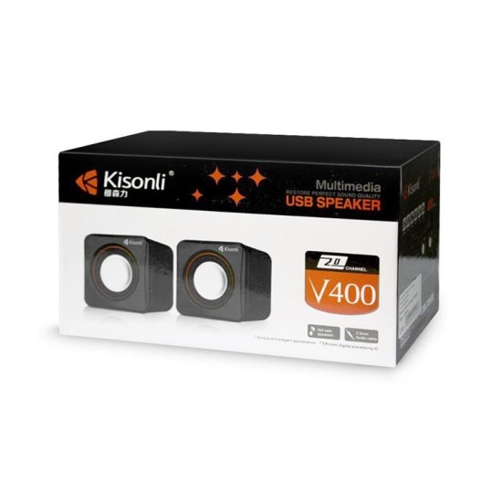 Ηχεία Kisonli V400 2x3W USB, Μαύρο - 22043