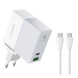 LDNIO φορτιστής τοίχου A2620C με καλώδιο, USB & USB-C, 65W PD, λευκός