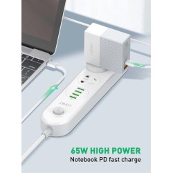 LDNIO φορτιστής τοίχου A2620C με καλώδιο, USB & USB-C, 65W PD, λευκός