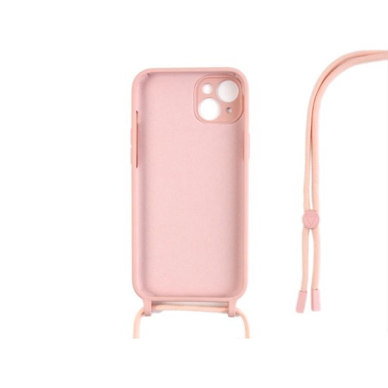 RIXUS FOR IPHONE 14 PLUS, 15 PLUS TPU NECKLACE CORD COVER PINK