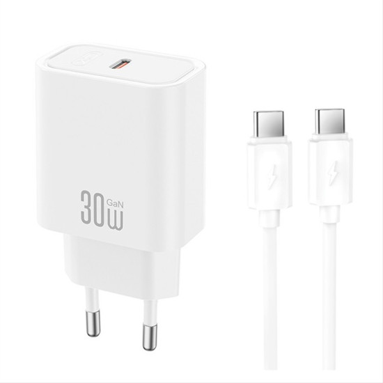 XO CE41 USB-C, PD30W USB type-C σε USB type-C σε λευκό χρώμα