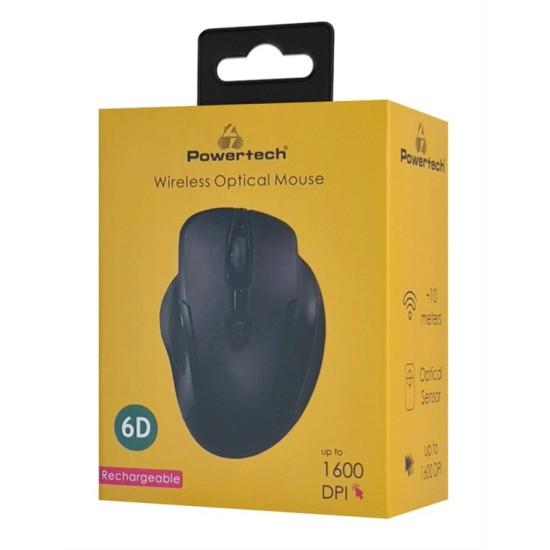 POWERTECH ασύρματο ποντίκι PT-1288, USB δέκτης, έως 1600DPI, 400mAh, μαύρο