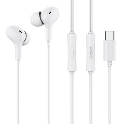 CELEBRAT earphones με μικρόφωνο D13, USB-C σύνδεση, Φ10mm, 1.2m, λευκά