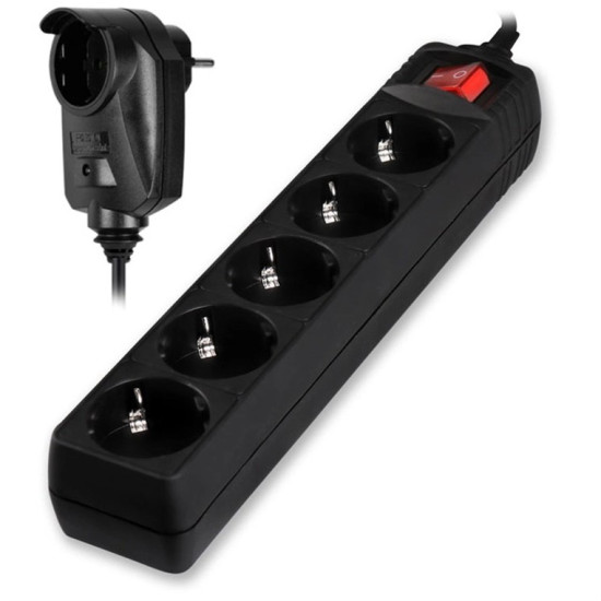 POWERTECH πολύπριζο ασφαλείας PT-994, 5+1 θέσεων schuko, 16A, 2m, μαύρο POWERTECH πολύπριζο ασφαλείας PT-994, 5+1 θέσεων schuko, 16A, 2m, μαύρο