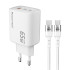 POWERTECH φορτιστής PT-1415 με καλώδιο,USB/2x USB-C,65W,GaN,λευκός