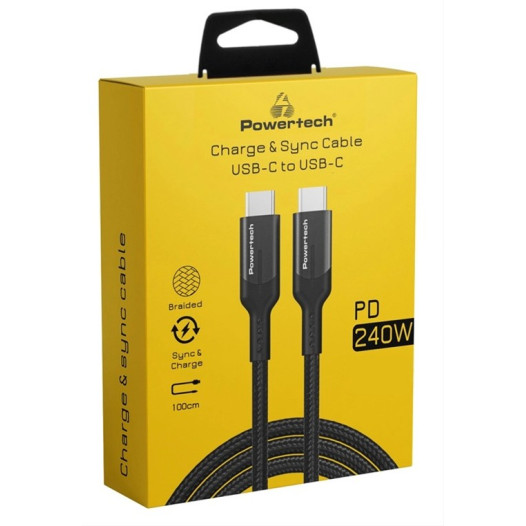 POWERTECH καλώδιο USB-C PTR-0140, PD 240W 5A, copper, 1m, μαύρο