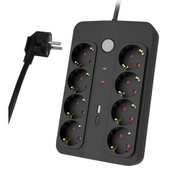 POWERTECH πολύπριζο ασφαλείας PT-1535 8 θέσεων με USB&USB-C θύρες,16A,1.5m μαύρο