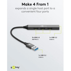 GOOBAY USB hub 74456, 4x θυρών, USB 3.2, 5Gbps, USB γκρι GOOBAY USB hub 74456, 4x θυρών, USB 3.2, 5Gbps, USB γκρι