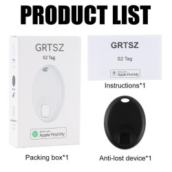 GRTSZ S2 Smart Tracker Tag , Item Tracker Works with Apple Find My(iOS only),Key Finder, Item Locator, Bluetooth Luggage Tracker for Bags, Keys, Phones, Wallets IP65 Waterproof