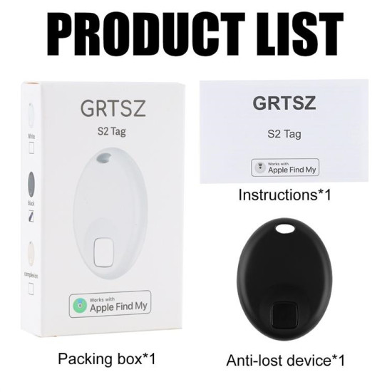 GRTSZ S2 Smart Tracker Tag , Item Tracker Works with Apple Find My(iOS only),Key Finder, Item Locator, Bluetooth Luggage Tracker for Bags, Keys, Phones, Wallets IP65 Waterproof