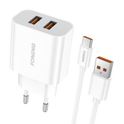Fast charger Foneng 2x USB EU45 + USB Type C cable Fast charger Foneng 2x USB EU45 + USB Type C cable