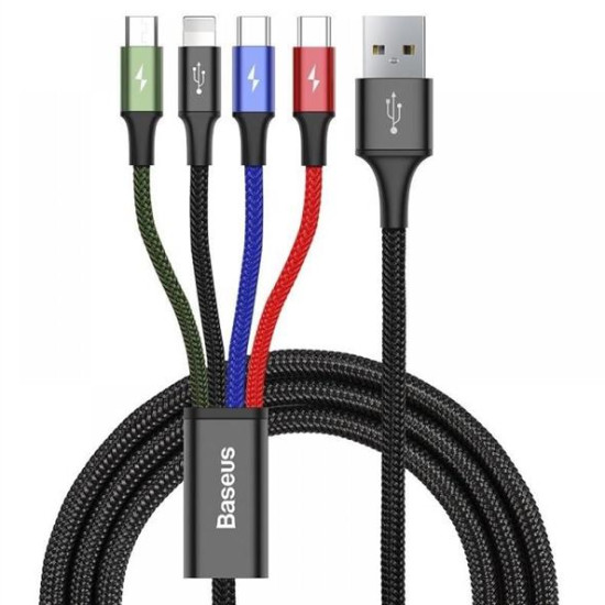 Charging cable Baseus Fast, 4in1, Micro USB, Lightning, 2xType-C, 1.2m, Black Charging cable Baseus Fast, 4in1, Micro USB, Lightning, 2xType-C, 1.2m, Black