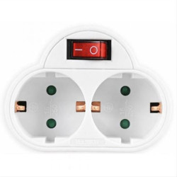 LAMTECH POWER SOCKET SPLITTER WITH 2 SCHUKO OUTLETS & ON/OFF SWITCH WHITE