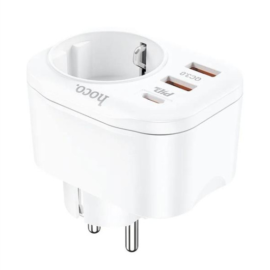 HOCO charger multifunctional charger Type C PD 20W + 2x USB QC3.0 3A + socket NS3 white