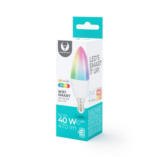 Bulb LED SMART E14 C37 5,5W RGB+CCT+DIM Tuya 470lm 230V Forever Light RTV500002