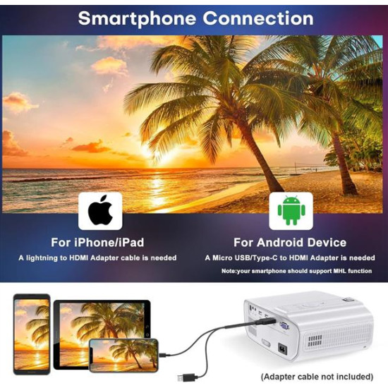 TOPVISION Bluetooth 5.1 Mini Projector - 8500 Lumens Multimedia Home Cinema Projector, 250 Inch Display Support Compatible with HDMI, USB, VGA, AV, Smartphone, Pad, TV Box, Laptop