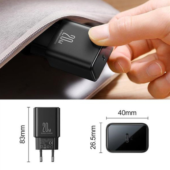 USB C 20W PD Joyroom JR-TCF06 charger with USB C - Lightning cable - black