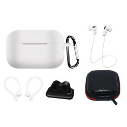 AirPods Pro 2 / AirPods Pro 1 Silicone Case Set + Case / Ear Hook / Neck Strap / Watch Strap Holder / Carabiner - White