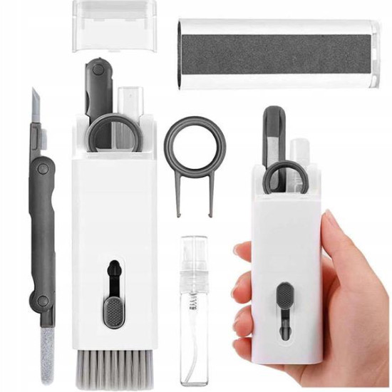 Multifunctional 7in1 cleaning set for headphones and keyboard - gray