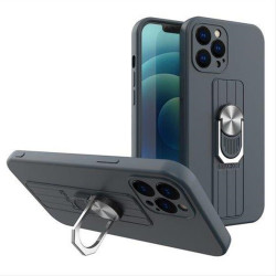 Ring Case silicone case with finger grip and stand for iPhone 12 mini dark blue