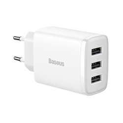 Baseus wall charger Compact 3 x USB white 17w